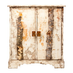 Front view Damaged & rustic Birchwood Bliss Cabinet 
 isolated on transparent background.