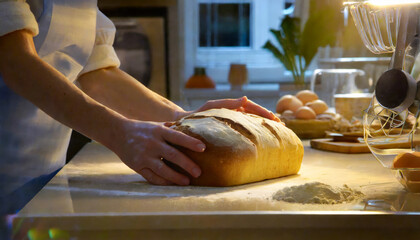 Homemade Bread: Mastering the Art of Kneading Dough for Fresh and Healthy Loaves - obrazy, fototapety, plakaty