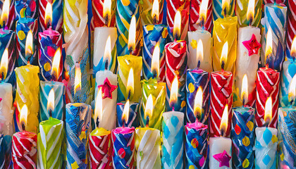 Fototapeta na wymiar Many colored holiday candles