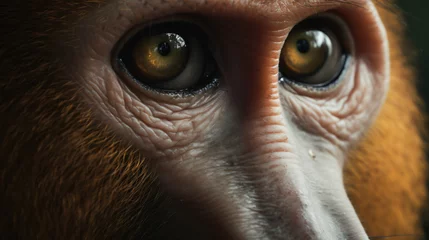 Poster close-up photograph of the inquisitive eyes of a proboscis monkey © Possibility Pages