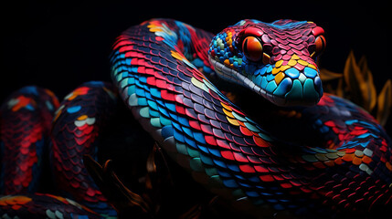 Close-up portrait of a bright snake. Reptile.