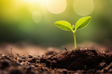 Fototapeta premium Close-Up Of Fresh Green Plant and green seed growing AI Generated