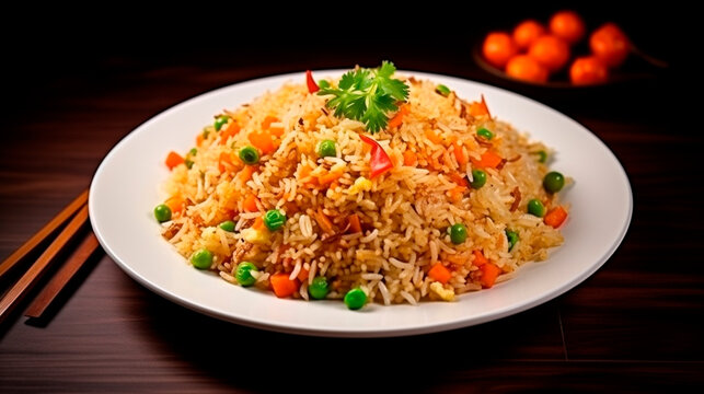 Chinese rice with vegetables. Selective focus.
