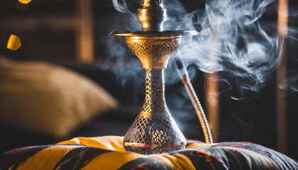 Exotic Arabic Hookah Pipe: A Cultural Tradition of Relaxation and Aroma - obrazy, fototapety, plakaty