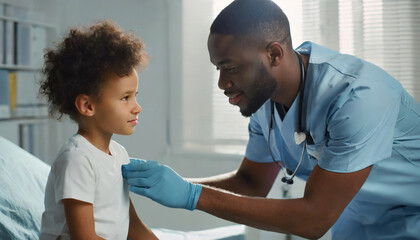 An experienced doctor examines a little boy