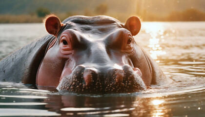 Wild African Hippo in its Natural Habitat