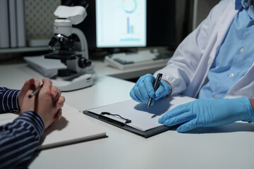 Medical research laboratory A team of scientists or doctors is analyzing it. Laboratory data...