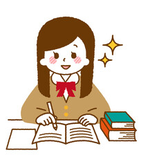 勉強をしている女子学生。