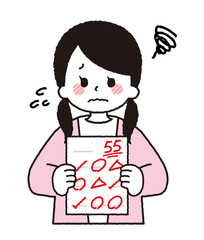 テストの結果。平均点または低い点数をとる学生。