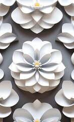 mural Illustration of beautiful White flower decorative on gray waves wall background 3D wallpaper. 3d white ball Graphical simple modern art, Generative AI