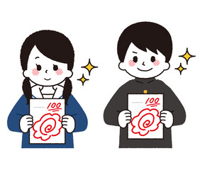 テストで満点をとる学生のイラスト。