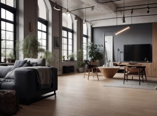 new modern scandinavian loft apartment. 3d rendering