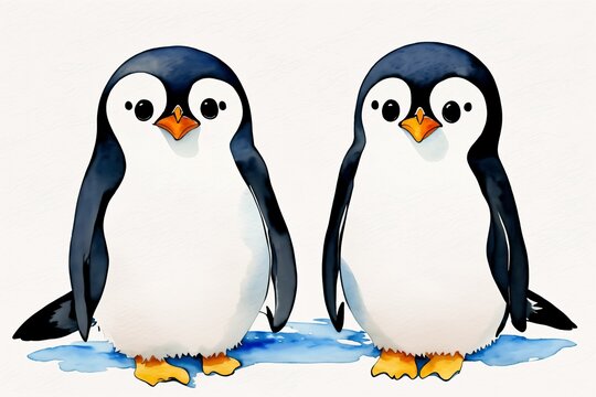 watercolor drawing of two cute penguins in love for Valentine's Day