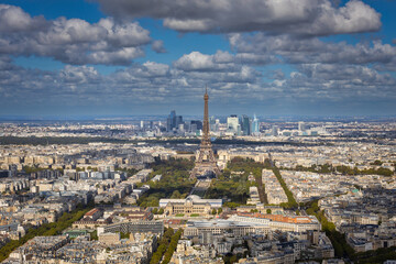 Cityscape of Paris with Eiffel Tower at sunny day. France