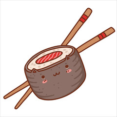 Kawaii Cat Sushi Mascot.Cartoon Vector Icon Illustration.Animal and food icon concept isolated on white background.Flat cartoon style clipart for sticker, card, t-shirt design,cafe logo