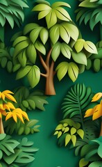 Fototapeta na wymiar Tropical Trees and leaves wallpaper design for digital printing - 3D illustration, Generative AI