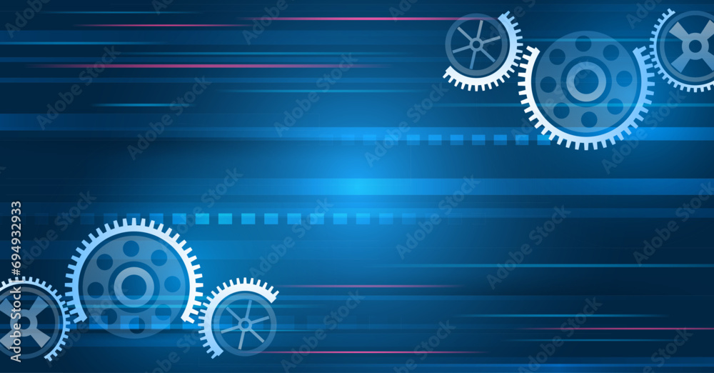 Poster Business and industry internet banner. The mechanism consisting of gears on a blue background for the presentation. Cogwheel for science experiment presentation. Futuristic high tech concept.