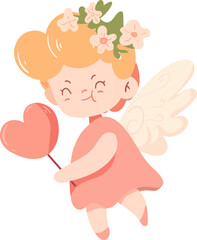 Cute cartoon, Cupid, Valentine's Day, love, sweet flowers, super cute, elements