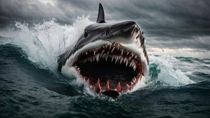 Shark in the eye of hurricane is looking so dangerous ai generated - obrazy, fototapety, plakaty