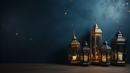 Fototapeta premium islamic decoration with copy space eid al fitr concept - Generative AI