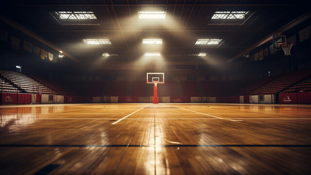 image of a basketball court facing the basketball hoop with Generative AI
