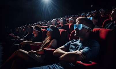 A Captivated Audience Enjoying a Film on the Big Screen - obrazy, fototapety, plakaty
