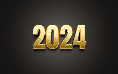 Gleaming Gold 2024 Text Design on Elegant Dark Background - Luxury New Year Event Concept