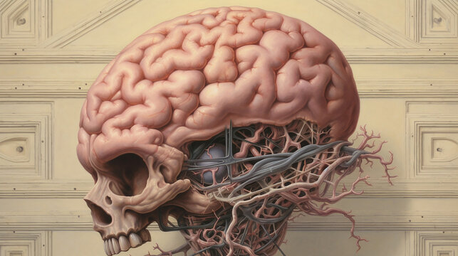 Surreal recreation of a human brain in a dystopian way