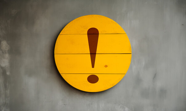 yellow exclamation mark sign on grey concrete wall