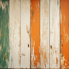 Fototapeta premium a white, orange, and green wood plank royalty background, wallpaper created with Generative Ai