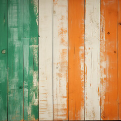 a white, orange, and green wood plank royalty background, wallpaper created with Generative Ai