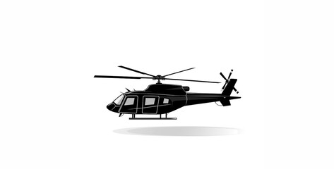 90s style vintage retro helicopter icon in black, military helicopter isolated on white