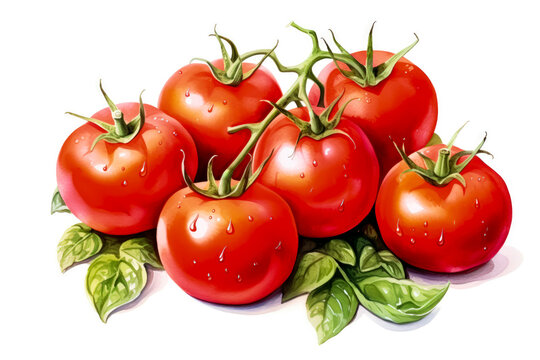 Wholesome Watercolor Tomato Treasures on White Background 