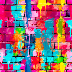 Grunge Bricks Wall Graffiti Texture Background, Seamless Patterns, Digital Texture Background, Digital Paper. Generative Ai