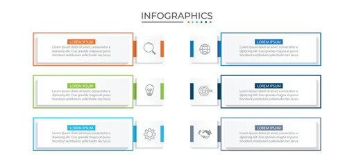 Timeline infographic design element and number options. Business concept with 6 steps. - obrazy, fototapety, plakaty