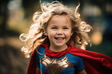 Cute little girl superhero wearing a costume - Powered by Adobe