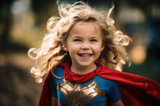 Fototapeta Cute little girl superhero wearing a costume
