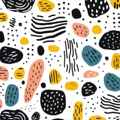 Tafelkleed Hand drawn textures. Isolated vector illustration. Seamless pattern, trendy design elements. Set of background texture drops, line, points, wave, freehand shape. Ornament in grunge style. © SandyHappy