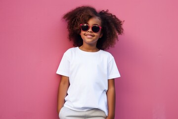 African american child wearing white t-shirt - obrazy, fototapety, plakaty