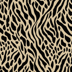 Seamless leopard, tiger, zebra texture, mixed animal print.