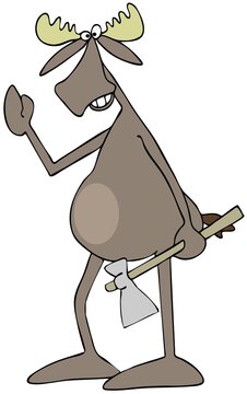 Bull moose carrying an axe
