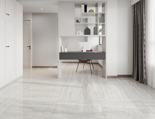 Minimalistic modern study room with table, chairs and parquet floor, white interior design, wooden furniture. 3d illustration. 3D Rendering