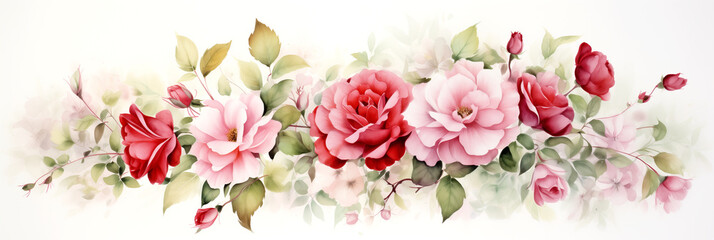 Floral arrangement - Painting with pink roses on a white background - Watercolor painting