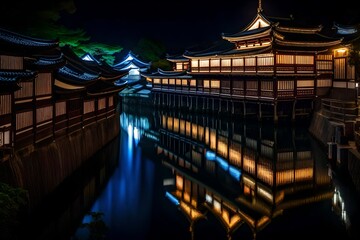 light-up night view of kurashiki bikan historical quarter, japan, okayama prefecture, kurashiki