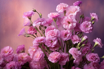 Fototapeta na wymiar Pink eustoma flowers on pink background