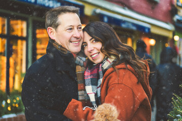 couple having fun together outdoor on frosty day