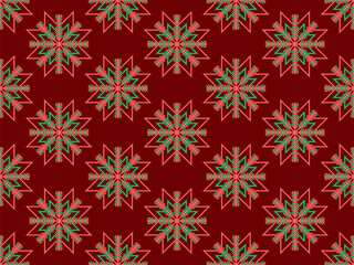 Naklejka na ściany i meble Snowflakes seamless pattern. Winter background with geometric snowflakes of different shapes. Christmas and New Year design for wrapper, banner and poster. Vector illustration