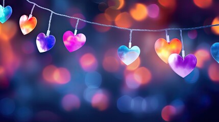 heart shaped string lights with blurred background, backdrop for valentirnes day - obrazy, fototapety, plakaty