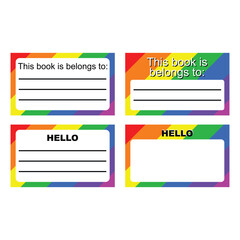 Set of 4 colorful card templates. Template for your design. Identity sticker vector illustration. Label name sticker design, with bright and cute rainbow colors