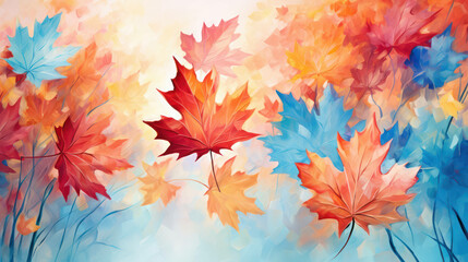 Obraz na płótnie Canvas Autumnal fall bright red seasonal tree nature yellow maple background leaves
